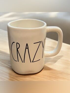 Rae Dunn "CRAZY" White Coffee Tea Mug Minimalist